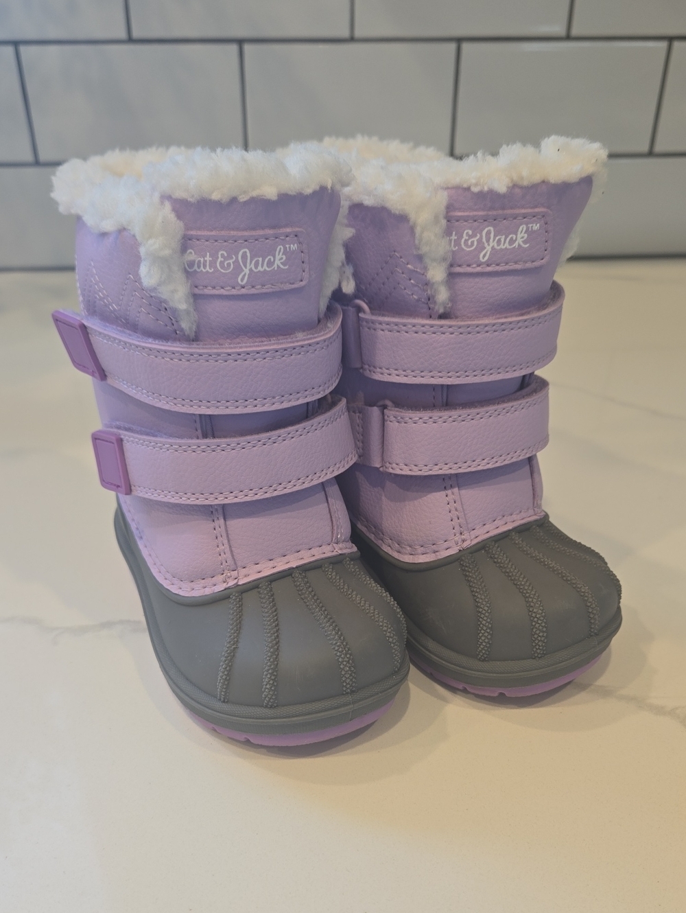 Cat & Jack Lilac and Gray Kids Snow Boots with Faux-Fur Cuff